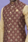 Buy_Aryavir Malhotra_Brown Art Banarasi Silk Printed Floral Bundi _Online_at_Aza_Fashions