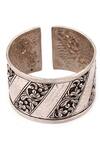 Shop_Sangeeta Boochra_Silver Plated Floral Carved Bracelet _at_Aza_Fashions