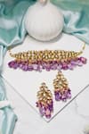 Shop_Ishhaara_Purple Stones, Beads Drop Choker Set _at_Aza_Fashions