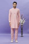 Aryavir Malhotra_Pink Art Banarasi Silk Printed Geometric Bundi Kurta Set_Online_at_Aza_Fashions