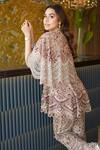 Ridhima Bhasin_Beige Net Hand Embroidery Sequin Scoop Zibah Paisley Cape Pant Set  _at_Aza_Fashions