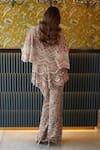 Buy_Ridhima Bhasin_Beige Net Hand Embroidery Sequin Scoop Zibah Paisley Cape Pant Set  