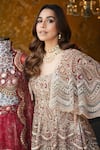 Shop_Ridhima Bhasin_Beige Net Hand Embroidery Sequin Scoop Zibah Paisley Cape Pant Set  _at_Aza_Fashions