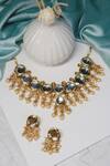 Shop Ishhaara Gold Plated Beads, Diamonds Kundan Stone Embellished Necklace Set at Aza Fashions Shop_Ishhaara_Gold Plated Beads, Diamonds Kundan Stone Embellished Necklace Set _at_Aza_Fashions