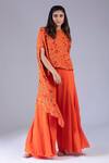 Shop_Krisha Sunny Ramani_Orange Georgette Embroidery, Beads, Floral Print Jacket And Flared Sharara Set _at_Aza_Fashions