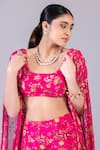 Buy_Krisha sunny Ramani_Fuchsia Georgette Printed Floral Cape Open Sharara Set _Online_at_Aza_Fashions