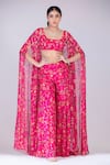 Krisha sunny Ramani_Fuchsia Georgette Printed Floral Cape Open Sharara Set _Online_at_Aza_Fashions