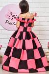 Shop_Pinkcow designs pvt ltd_Pink Crepe, Neoprene Fabric Flowers Cinderella Checkered Poofy Gown _at_Aza_Fashions