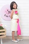 Buy_Pinkcow designs pvt ltd_Cream Cotton, Taffeta, Linen Quilted Floral Patch Work Top With Skirt _Online_at_Aza_Fashions