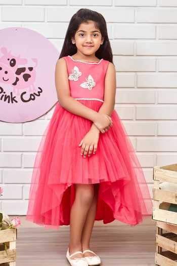 Buy_Pinkcow designs pvt ltd_Pink Tulle, Silk Pearls, Beads Embroidered Dress _at_Aza_Fashions