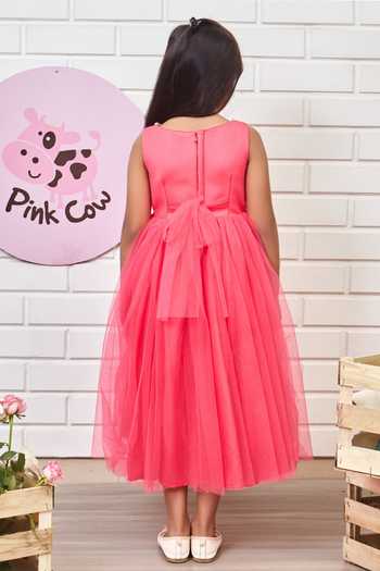 Shop_Pinkcow designs pvt ltd_Pink Tulle, Silk Pearls, Beads Embroidered Dress _at_Aza_Fashions