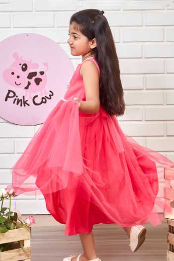 Pinkcow designs pvt ltd_Pink Tulle, Silk Pearls, Beads Embroidered Dress _Online_at_Aza_Fashions