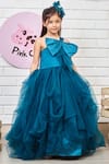 Buy_Pinkcow designs pvt ltd_Blue Taffeta Solid Flared One-shoulder Gown For Girls_at_Aza_Fashions