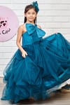 Pinkcow designs pvt ltd_Blue Taffeta Solid Flared One-shoulder Gown For Girls_Online_at_Aza_Fashions