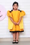 Buy_Pinkcow designs pvt ltd_Yellow Taffeta, Crepe Bows Solid Structured Sleeve Dress _at_Aza_Fashions