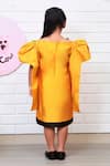 Shop_Pinkcow designs pvt ltd_Yellow Taffeta, Crepe Bows Solid Structured Sleeve Dress _at_Aza_Fashions