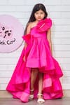 Buy_Pinkcow designs pvt ltd_Pink Taffeta Solid Silk Frilled One-shoulder Gown _at_Aza_Fashions