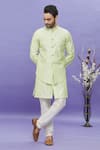 Arihant Rai Sinha_Green Silk Embroidery Pista Long Bundi _Online_at_Aza_Fashions