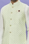 Shop_Aryavir Malhotra_Cream Art Banarasi Silk Embroidered Thread Kurta Set With Bundi _Online_at_Aza_Fashions