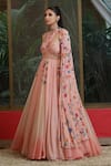 Amit Sachdeva_Peach Georgette Print Floral Halter Neck Bloom Pattern Drape Gown_Online_at_Aza_Fashions