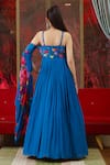 Shop_Amit Sachdeva_Blue Georgette Print Floral Asymmetric Neck Drape Sleeve Gown _at_Aza_Fashions