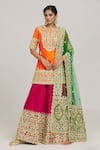 Buy_Preeti S Kapoor_Orange Embroidered Floral Patterns Notched Kurta Lehenga Set _at_Aza_Fashions