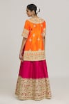 Shop_Preeti S Kapoor_Orange Embroidered Floral Patterns Notched Kurta Lehenga Set _at_Aza_Fashions