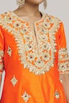 Preeti S Kapoor_Orange Embroidered Floral Patterns Notched Kurta Lehenga Set _Online_at_Aza_Fashions