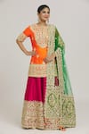 Shop_Preeti S Kapoor_Orange Embroidered Floral Patterns Notched Kurta Lehenga Set _Online_at_Aza_Fashions