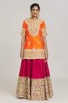 Preeti S Kapoor_Orange Embroidered Floral Patterns Notched Kurta Lehenga Set _at_Aza_Fashions