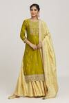 Buy_PUNIT BALANA_Green Embroidered Floral Work Round Kurta Gharara Set _at_Aza_Fashions