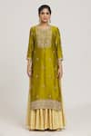 PUNIT BALANA_Green Embroidered Floral Work Round Kurta Gharara Set _Online_at_Aza_Fashions