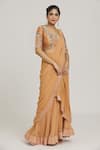 Buy_Nidhika Shekhar_Yellow Embroidered Round Pre-draped Saree With Blouse _Online_at_Aza_Fashions