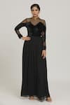 Buy_Pranav & Shyma_Black Band Collar Flared Gown _at_Aza_Fashions