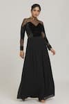 Buy_Pranav & Shyma_Black Band Collar Flared Gown _Online_at_Aza_Fashions