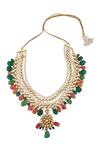 Shop_Prerto_Multi Color Layered Kundan And Bead Drop Necklace _at_Aza_Fashions