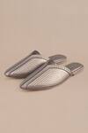 Shop Ampm Silver Metallic Perforated Mules at Aza Fashions Shop_Ampm_Silver Metallic Perforated Mules_at_Aza_Fashions