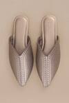 Ampm Silver Metallic Perforated Mules Online at Aza Fashions Ampm_Silver Metallic Perforated Mules_Online_at_Aza_Fashions