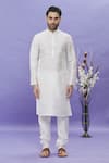 Arihant Rai Sinha_Blue Bundi Jacquard Banarasi Silk Floral Pattern And Kurta Set _Online_at_Aza_Fashions