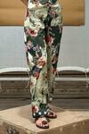 AMKA_Green Cotton Printed Floral V Neck Guldasta Waistcoat And Pant Set_Online_at_Aza_Fashions
