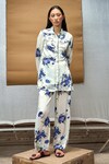Buy_AMKA_Ivory Silk Printed Floral Spread Collar Cloud Shirt And Pant Set_at_Aza_Fashions