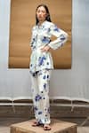 AMKA_Ivory Silk Printed Floral Spread Collar Cloud Shirt And Pant Set_Online_at_Aza_Fashions