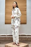 Buy_AMKA_White Silk Hand Painted Floral Spread Collar Shirt And Pant Set _at_Aza_Fashions