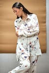 Buy_AMKA_White Silk Hand Painted Floral Spread Collar Shirt And Pant Set 