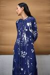 Shop_AMKA_Blue Silk Printed Floral Mandarin Collar Kurta And Pant Set _Online_at_Aza_Fashions