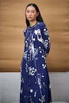 Buy_AMKA_Blue Silk Printed Floral Mandarin Collar Kurta _Online_at_Aza_Fashions