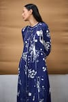 Shop_AMKA_Blue Silk Printed Floral Mandarin Collar Kurta _Online_at_Aza_Fashions