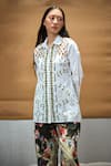 AMKA_White Cotton Hand Embroidered And Printed Bead Raintree Cut Work Shirt & Pant Set _Online_at_Aza_Fashions