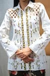 Buy_AMKA_White Cotton Hand Embroidered And Printed Bead Raintree Cut Work Shirt & Pant Set _Online_at_Aza_Fashions