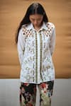 Shop_AMKA_White Cotton Hand Embroidered And Printed Bead Raintree Cut Work Shirt & Pant Set _Online_at_Aza_Fashions